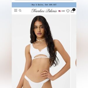 Frankie’s Bikinis Cole Ribbed Scoop Bikini Top White size large